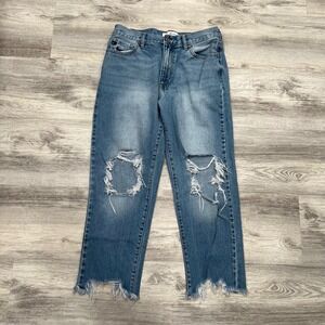 Kancan Distressed Cropped Jeans Ripped Raw‎ Hem High Rise Denim Size 28